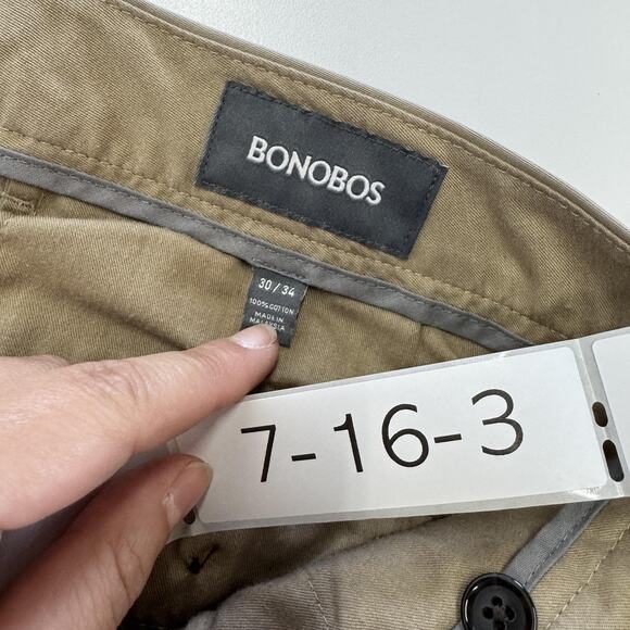 Bonobos Pants Mens 30x34 Khaki Tan Slim Straight Wednesday Chinos Flat Front - Picture 3 of 8